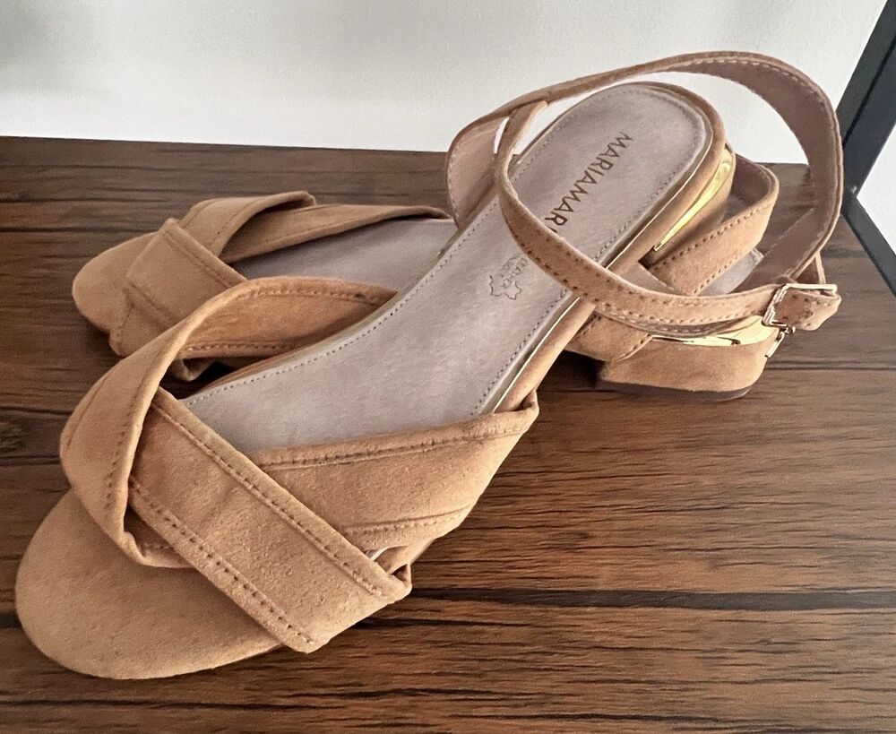 Mariamare Women’s Sandals Tan Gold 39 Low Block Heel